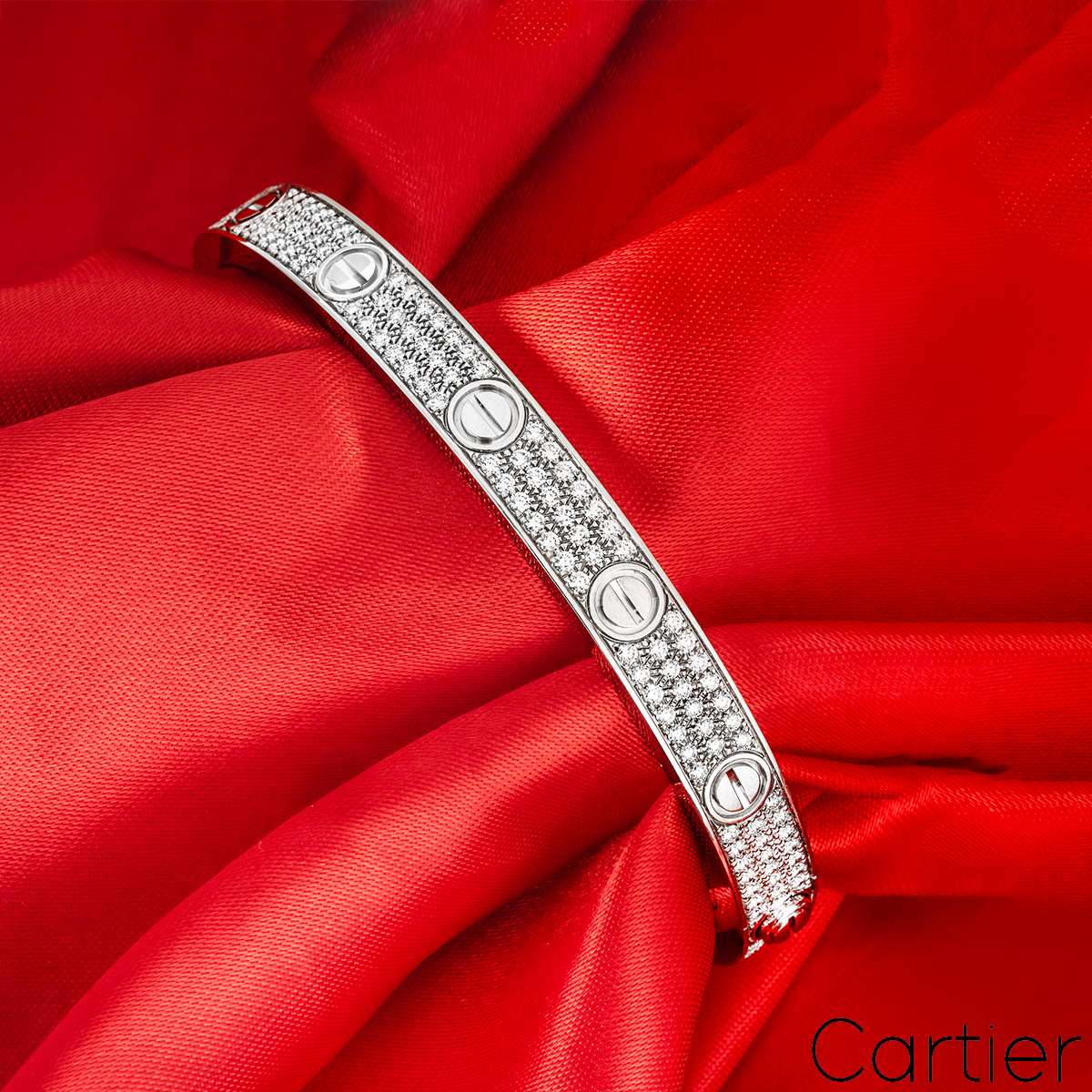 Cartier White Gold Pave Diamond Love Bracelet Size 18 1.99ct N6717618